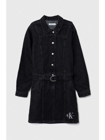 παιδικό φόρεμα τζιν calvin klein jeans χρώμα μαύρο 100%