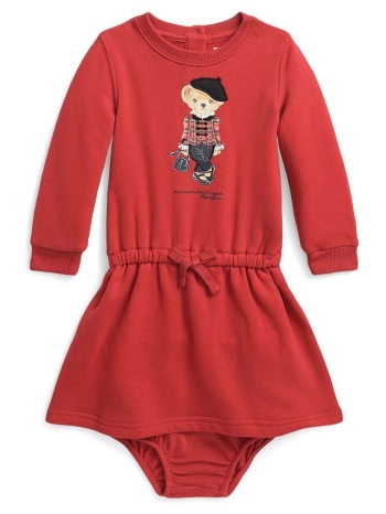 φόρεμα μωρού polo ralph lauren χρώμα κόκκινο 60% βαμβάκι