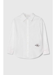 παιδικό βαμβακερό πουκάμισο calvin klein jeans χρώμα: άσπρο 100% βαμβάκι