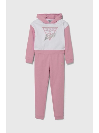 παιδική βαμβακερή αθλητική φόρμα guess χρώμα ροζ 100%