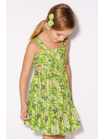 φόρεμα με μείγμα από λινό για παιδιά mayoral χρώμα πράσινο