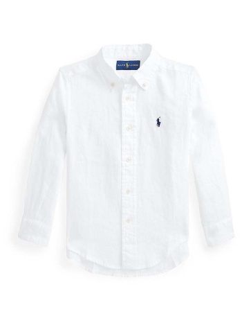 παιδικό λινό πουκάμισο polo ralph lauren χρώμα άσπρο 100%