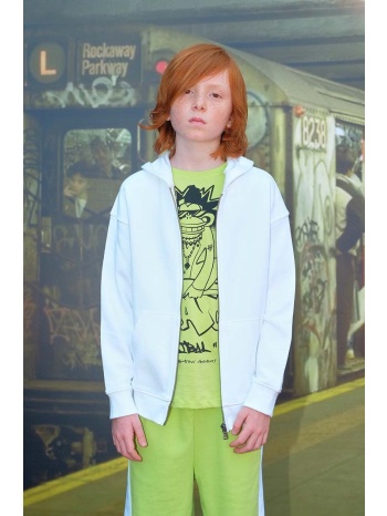παιδική βαμβακερή μπλούζα sisley χρώμα άσπρο, με κουκούλα