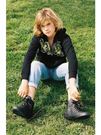 παιδική βαμβακερή μπλούζα sisley χρώμα μαύρο, με κουκούλα
