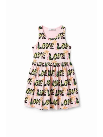 παιδικό βαμβακερό φόρεμα desigual χρώμα ροζ 100% βαμβάκι