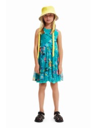 παιδικό βαμβακερό φόρεμα desigual χρώμα: τιρκουάζ 100% βαμβάκι