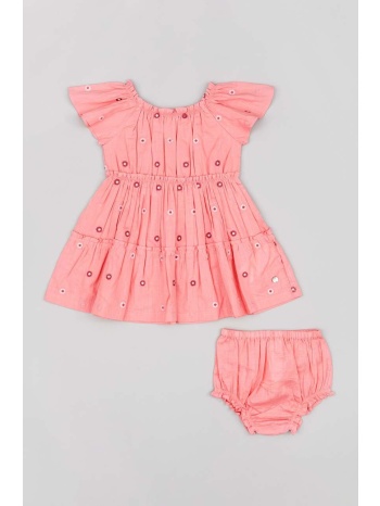 παιδικό βαμβακερό φόρεμα zippy χρώμα ροζ 100% βαμβάκι