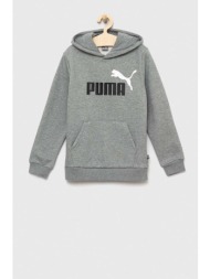 παιδική μπλούζα puma ess+ 2 col big logo hoodie fl b χρώμα: γκρι, με κουκούλα κύριο υλικό: 66% βαμβά