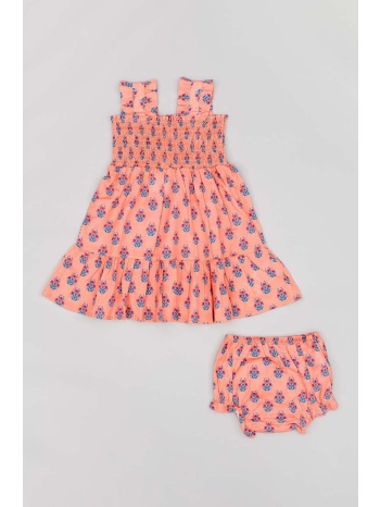 βρεφικό βαμβακερό φόρεμα zippy χρώμα ροζ 100% βαμβάκι