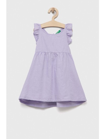 παιδικό λινό φόρεμα united colors of benetton χρώμα μοβ