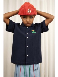 παιδικό βαμβακερό πουκάμισο mini rodini χρώμα: ναυτικό μπλε 100% οργανικό βαμβάκι