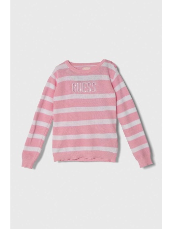 παιδικό βαμβακερό πουλόβερ guess χρώμα ροζ 100% βαμβάκι