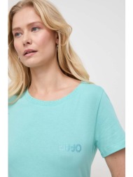 βαμβακερό μπλουζάκι liu jo γυναικεία, χρώμα: τιρκουάζ 100% βαμβάκι