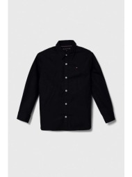 βαμβακερό πουκάμισο tommy hilfiger χρώμα: μαύρο 100% βαμβάκι
