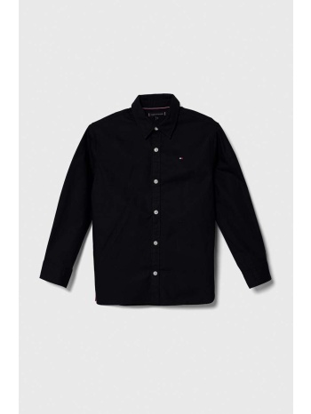 βαμβακερό πουκάμισο tommy hilfiger χρώμα μαύρο 100% βαμβάκι