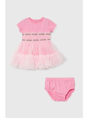φόρεμα μωρού guess χρώμα ροζ υλικό 1 95% βαμβάκι, 5%