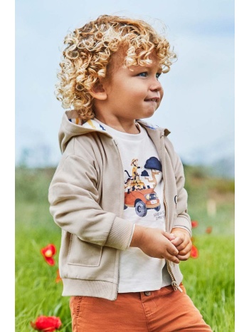 μπλούζα μωρού mayoral χρώμα μπεζ, με κουκούλα 99% βαμβάκι