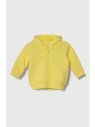 βαμβακερή μπλούζα μωρού united colors of benetton χρώμα: κίτρινο, με κουκούλα κύριο υλικό: 100% βαμβ