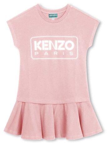 παιδικό βαμβακερό φόρεμα kenzo kids χρώμα ροζ κύριο υλικό