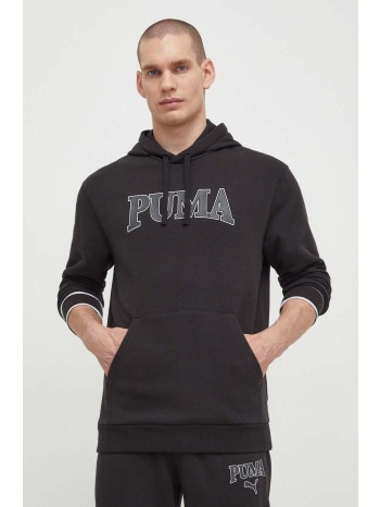 μπλούζα puma χρώμα μαύρο, με κουκούλα κύριο υλικό 68%