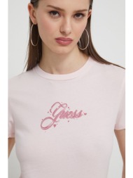 βαμβακερό μπλουζάκι guess originals γυναικεία, χρώμα: ροζ 100% βαμβάκι