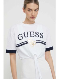 βαμβακερό μπλουζάκι guess γυναικεία, χρώμα: άσπρο 100% βαμβάκι