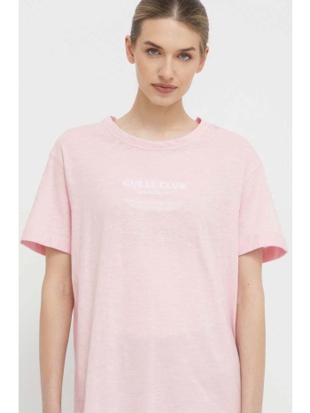 βαμβακερό μπλουζάκι guess γυναικεία, χρώμα ροζ 100% βαμβάκι