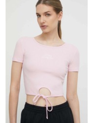 μπλουζάκι guess χρώμα: ροζ 93% βισκόζη, 7% σπαντέξ