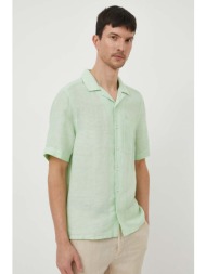 πουκάμισο από λινό calvin klein χρώμα: πράσινο 60% λινάρι, 40% βαμβάκι