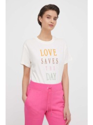 βαμβακερό μπλουζάκι mos mosh γυναικεία, χρώμα: μπεζ 100% βαμβάκι