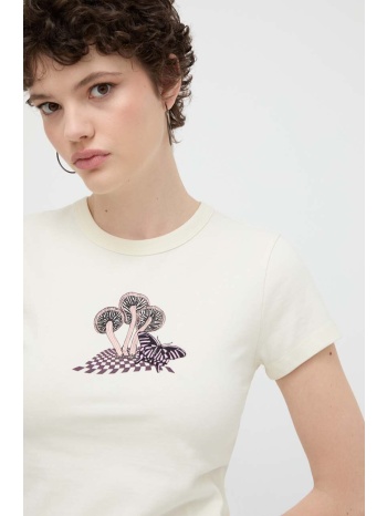 βαμβακερό μπλουζάκι vans γυναικεία, χρώμα μπεζ 100% βαμβάκι