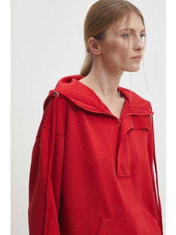 μπλούζα answear lab χρώμα κόκκινο, με κουκούλα 50% ρεγιόν