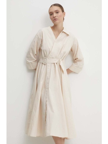 βαμβακερό φόρεμα answear lab χρώμα μπεζ 100% βαμβάκι