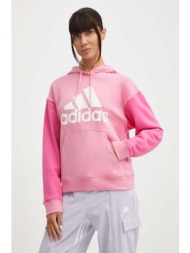 βαμβακερή μπλούζα adidas γυναικεία, χρώμα: ροζ, με κουκούλα, ir5450 100% βαμβάκι
