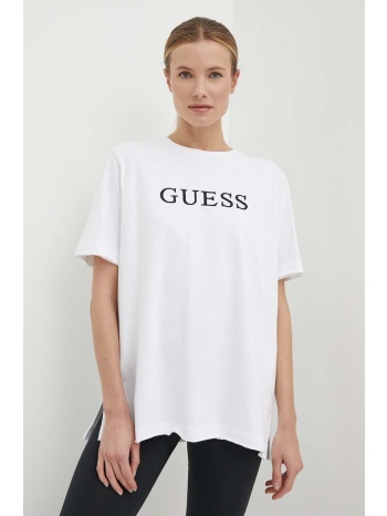 βαμβακερό μπλουζάκι guess athena γυναικείο, χρώμα άσπρο