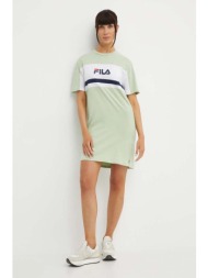 βαμβακερό φόρεμα fila lishui χρώμα: πράσινο, faw0776 100% βαμβάκι