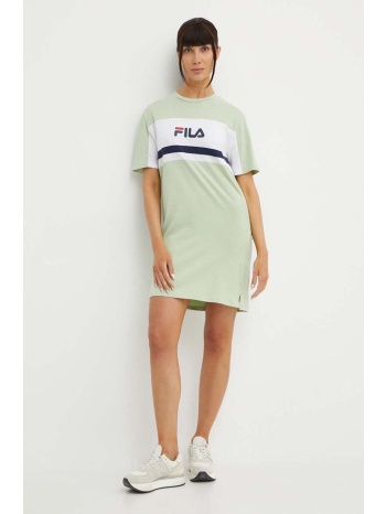 βαμβακερό φόρεμα fila lishui χρώμα πράσινο, faw0776 100%