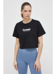 βαμβακερό μπλουζάκι hummel γυναικεία, χρώμα: μαύρο 100% βαμβάκι