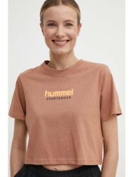 βαμβακερό μπλουζάκι hummel γυναικεία, χρώμα: καφέ 100% βαμβάκι