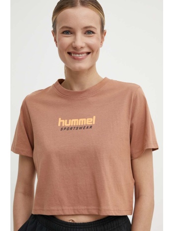 βαμβακερό μπλουζάκι hummel γυναικεία, χρώμα καφέ 100%