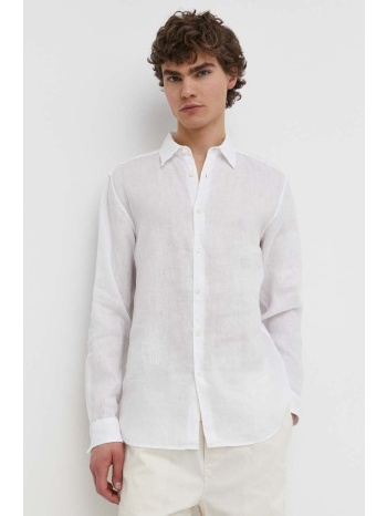 πουκάμισο από λινό theory χρώμα άσπρο 100% λινάρι