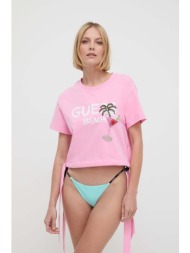 βαμβακερό μπλουζάκι παραλίας guess χρώμα: ροζ, e4gi03 i3z14 100% βαμβάκι