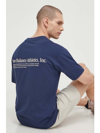 βαμβακερό μπλουζάκι new balance ανδρικό, χρώμα ναυτικό