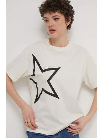 βαμβακερό μπλουζάκι converse γυναικεία, χρώμα μπεζ 100%