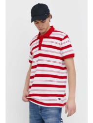βαμβακερό μπλουζάκι πόλο tommy jeans χρώμα: κόκκινο, dm0dm18921 100% βαμβάκι
