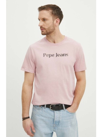 βαμβακερό μπλουζάκι pepe jeans clifton ανδρικό, χρώμα ροζ