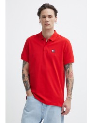 βαμβακερό μπλουζάκι πόλο tommy jeans χρώμα: κόκκινο, dm0dm18314 100% βαμβάκι