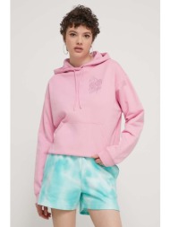 βαμβακερή μπλούζα hugo γυναικεία, χρώμα: ροζ, με κουκούλα, 50514080 100% βαμβάκι