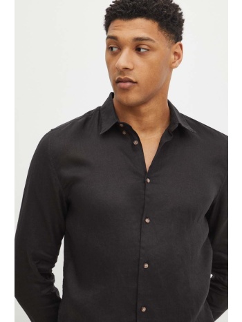 πουκάμισο από λινό medicine ανδρικό, χρώμα μαύρο 100%