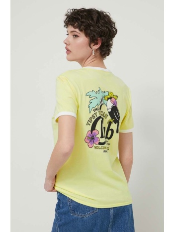 βαμβακερό μπλουζάκι volcom γυναικεία, χρώμα κίτρινο 100%